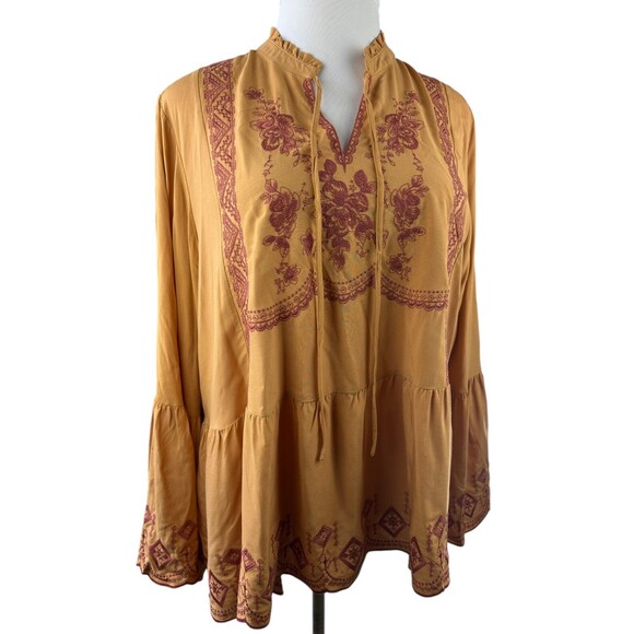 NWOT Cato Bohemian Peasant Festival Babydoll Blouse Bell Sleeve Plus Size 22 24 - Picture 4 of 14